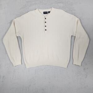 VTG Gulf Traders Sweater Mens L Ribbed Classic Cotton Henley Pulllover Cream
